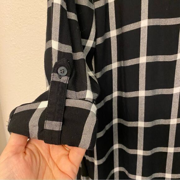 Old Navy woman’s black white Plaid Flannel tunic button pullover shirt dress S - Picture 7 of 10